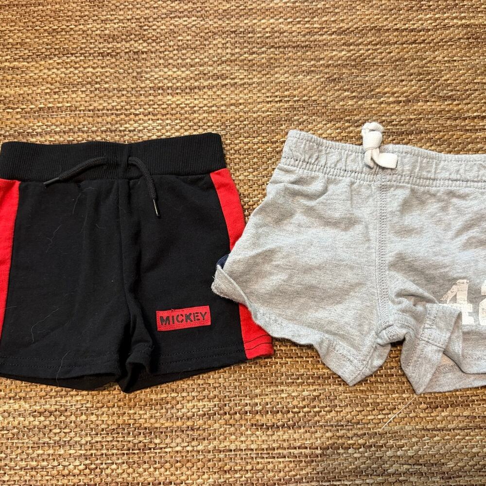 Disney Mickey Mouse Carter’s Baby Boys Shorts 12M Lot of 2 Gray Black Red